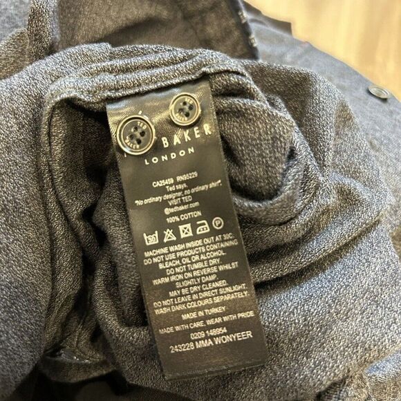 TED BAKER LONDON Long Sleeve Button Up Heather Charcoal Contrasting Trim Size 4 - Picture 10 of 11